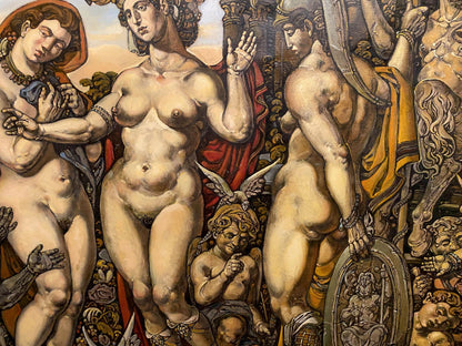 Nude female figure with musculature, red drapery in Litvinov Judgment of Paris oil painting