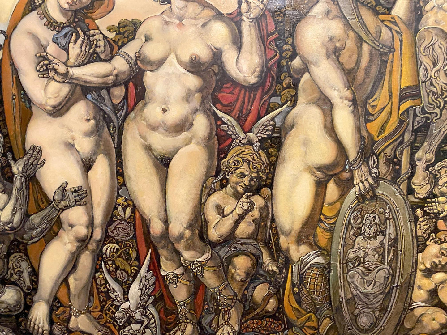 Nude muscular woman in golden ankle chains, Judgment of Paris oil painting by Litvinov
