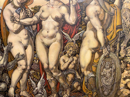 Nude muscular woman in golden ankle chains, Judgment of Paris oil painting by Litvinov