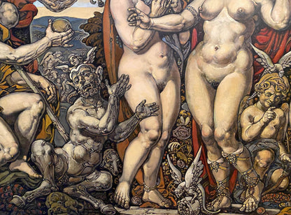 Nude female figure with musculature and red drapery in Litvinov Judgment of Paris oil painting