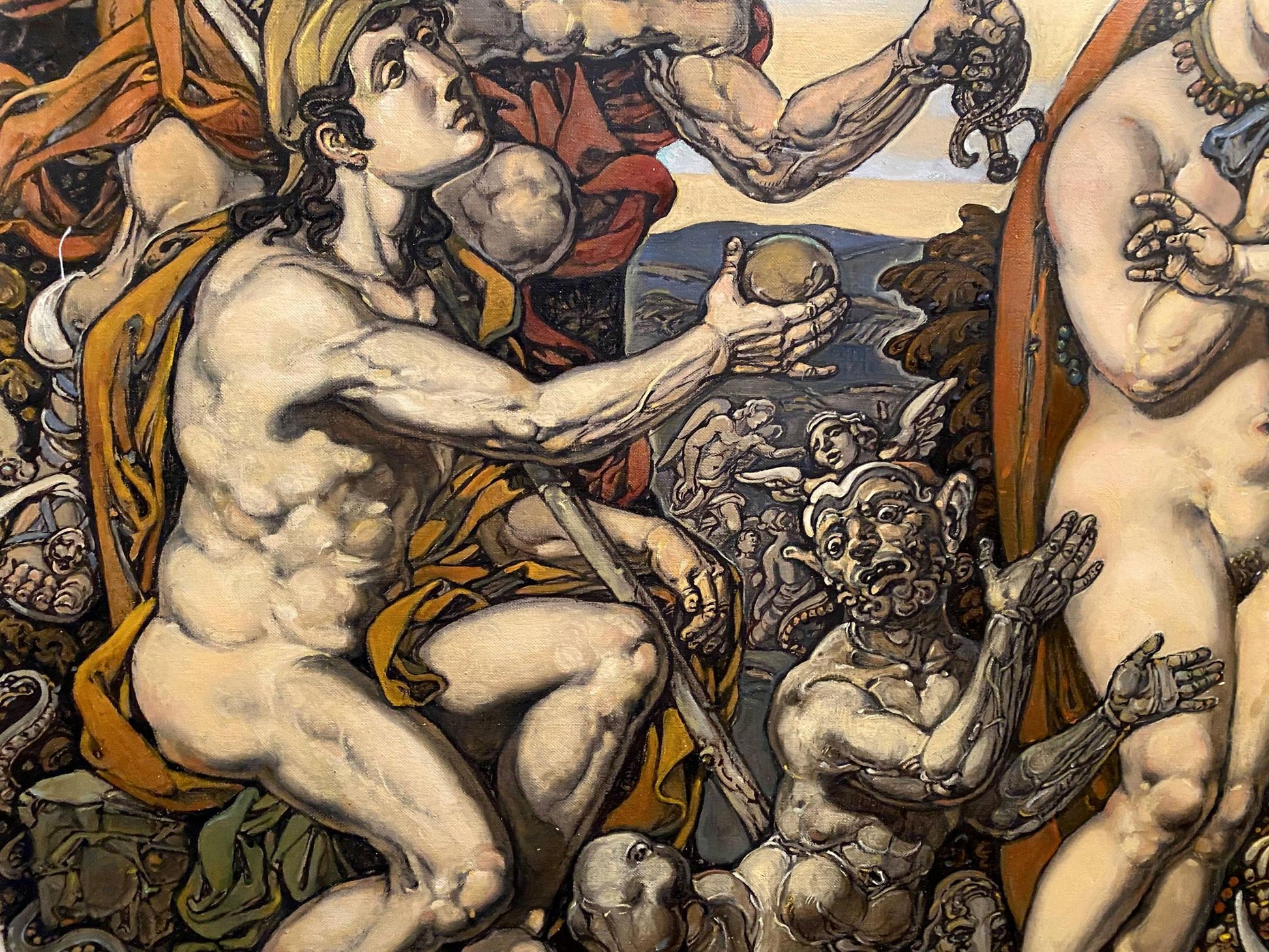 Oil painting The Judgment of Paris by Litvinov Oleg Arkad’yevich, muscular nude male