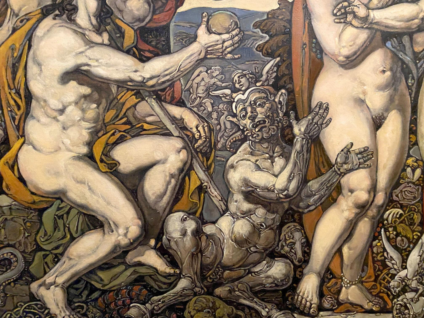 Oil painting The Judgment of Paris by Litvinov Oleg Arkadyevich, muscular nude male with orb