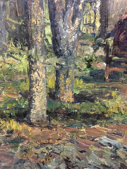 Impressionistic My Garden oil painting of textured forest scene