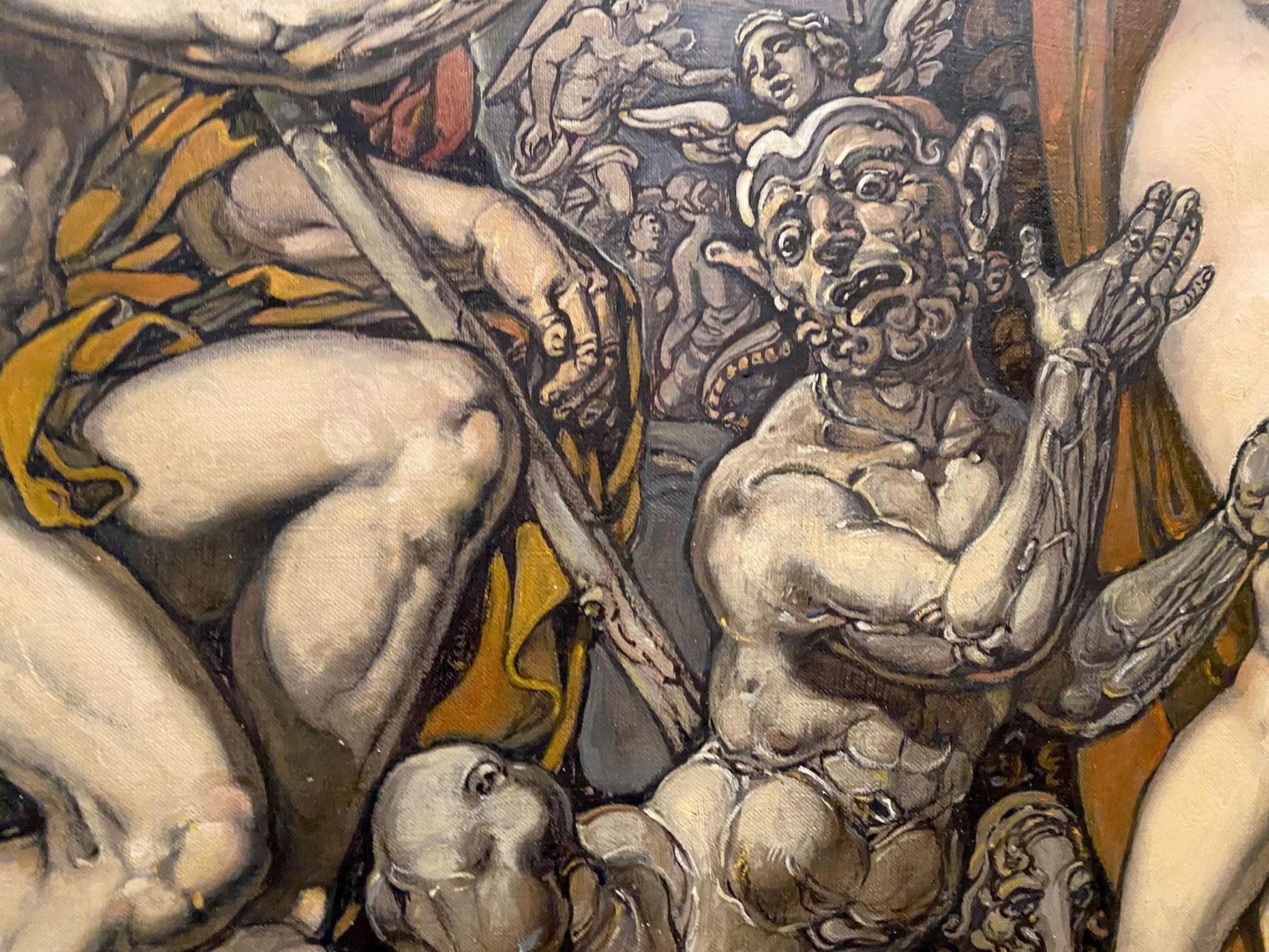 Oil painting The Judgment of Paris by Litvinov Oleg Arkad’yevich, grotesque muscular figure