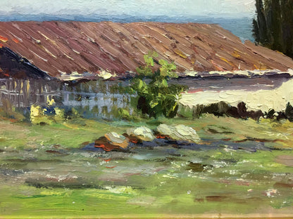 Oil painting of Bronstein Mark Emmanuilovich house on hill with tiled roof