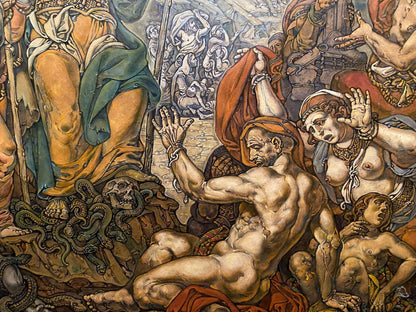 Muscular nude bearded man in chains, Brazen serpent oil painting by Litvinov Oleg Arkad’yevich