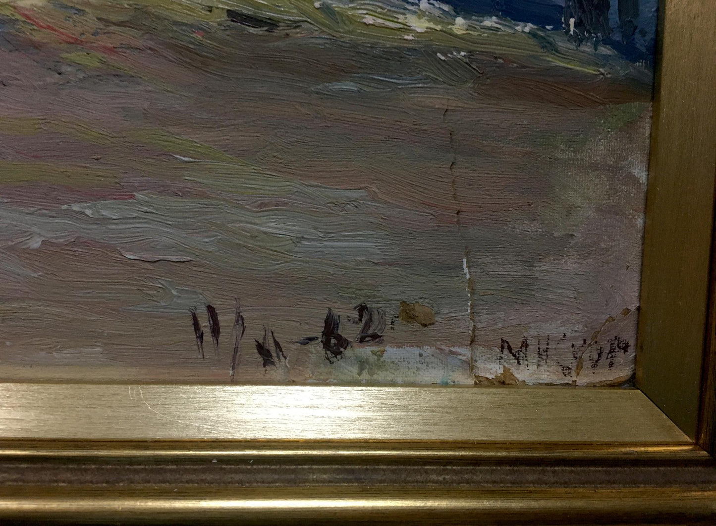 Oil painting Bronstein Mark Emmanuilovich House on the hill in gold frame
