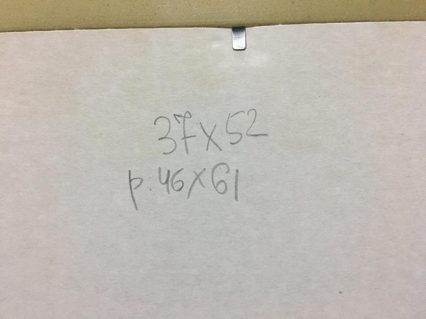 Back of Bronstein Mark Emmanuilovich oil painting with handwritten measurements on pinned paper