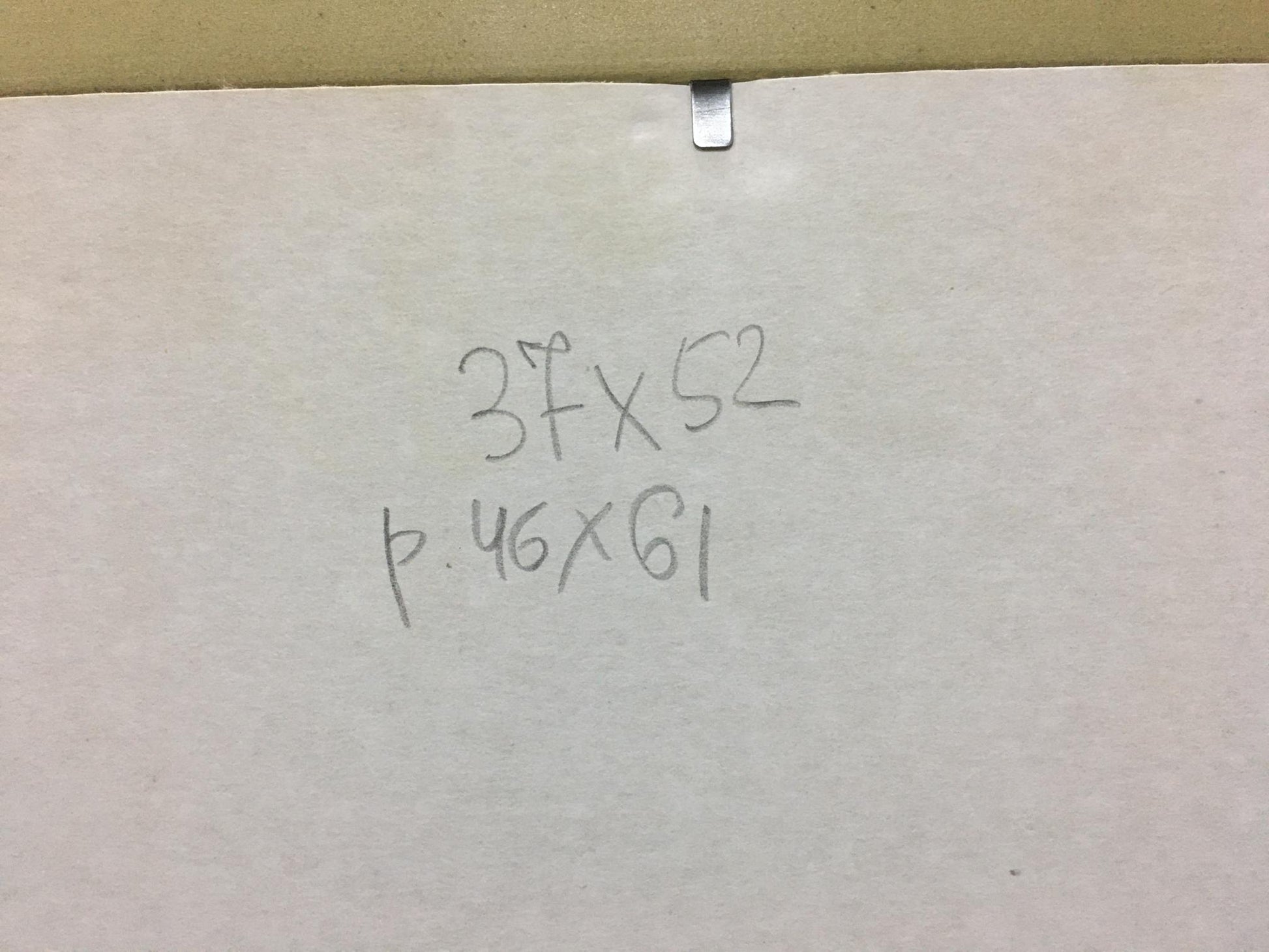 Back of Bronstein Mark Emmanuilovich oil painting with handwritten measurements on pinned paper