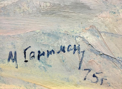 Signature м on back of oil painting Snowy street by Gantman Moses Faybovich
