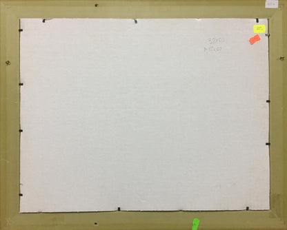 White dry-erase board with light green frame in forest path oil painting