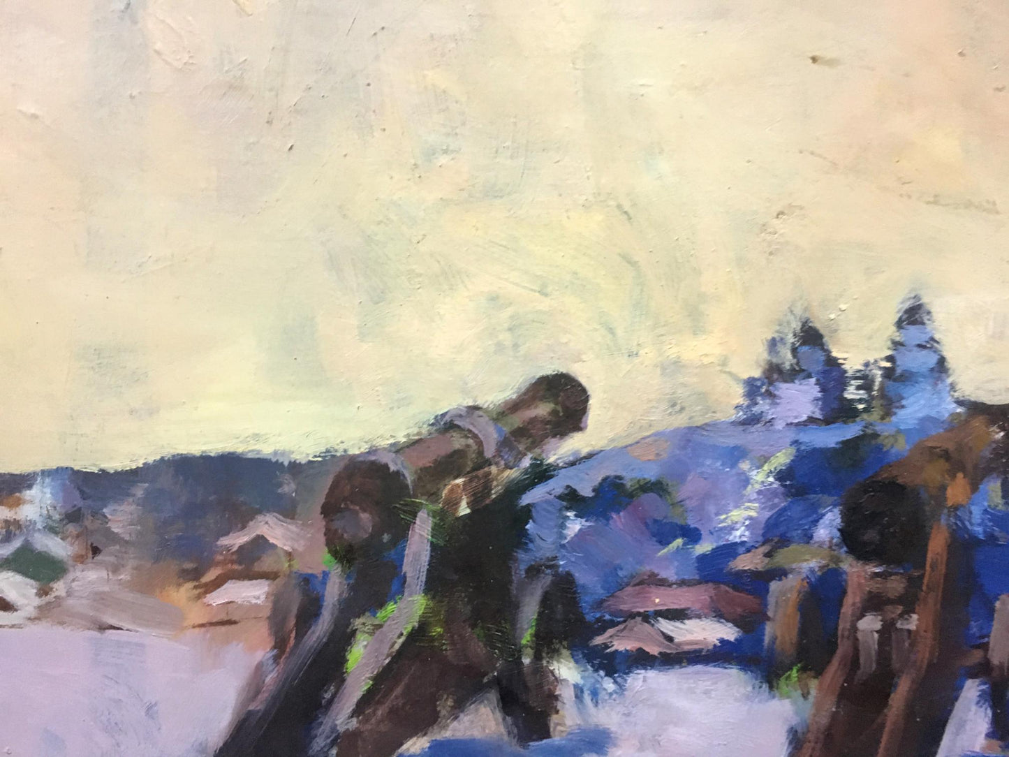 Textured impressionistic oil painting of snowy Central Park landscape