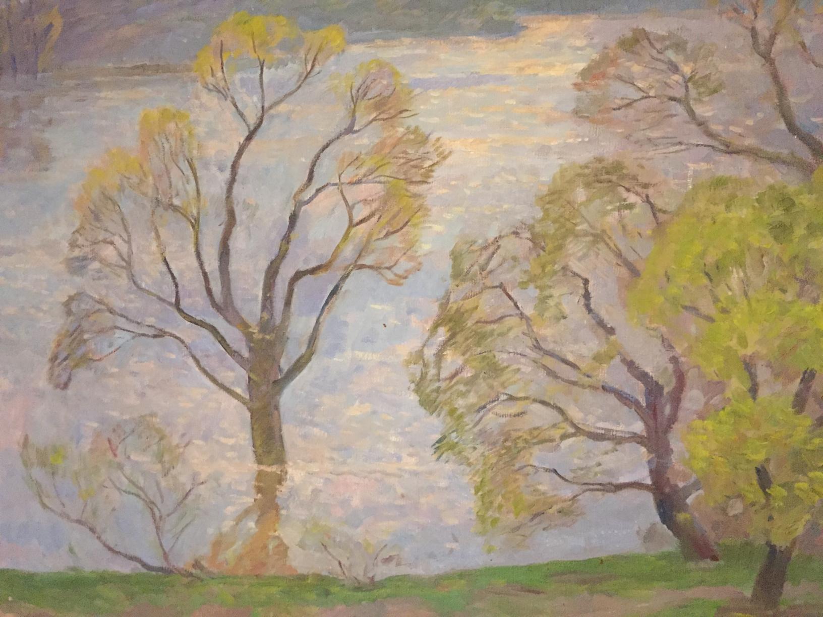 Oil painting Flood by Rapoport Boris Naumovich: trees with yellow-green foliage