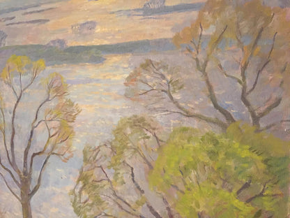 Oil painting by Flood Rapoport Boris Naumovich: impressionistic autumn trees and river