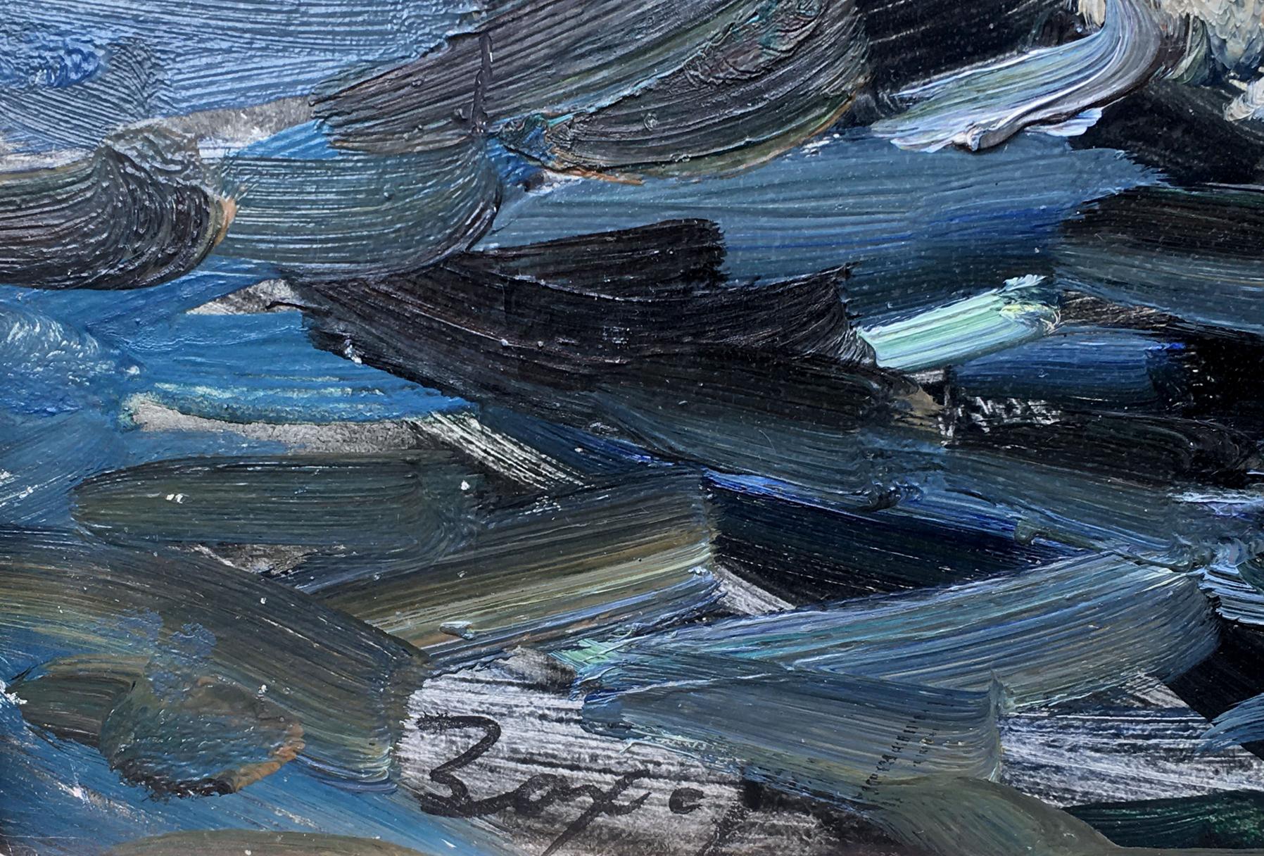 Oil painting Reeds by Zakharov Fedor Zakharovich, textured blues and blacks