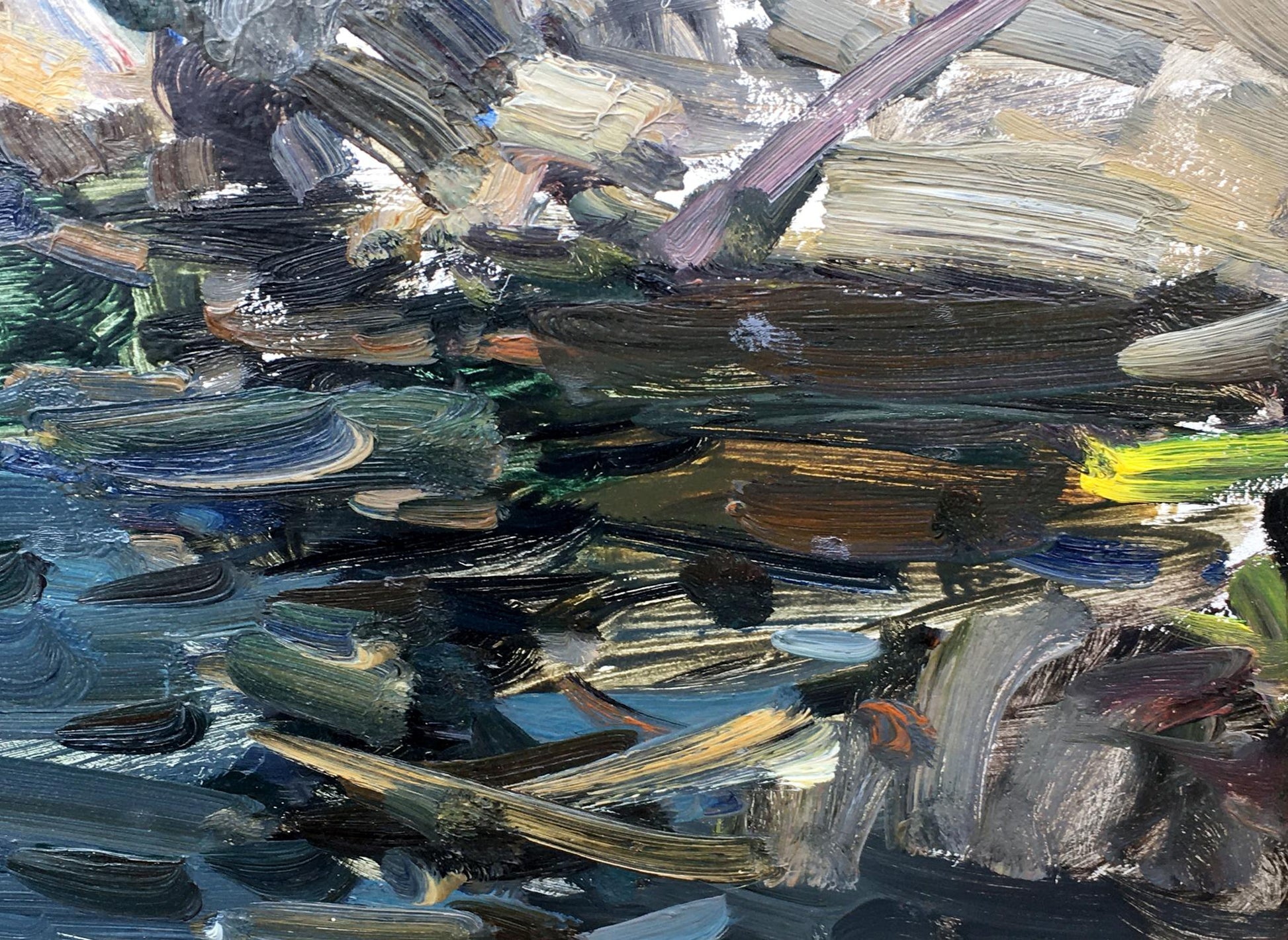 Oil painting Reeds by Zakharov Fedor Zakharovich, abstract blues and greens