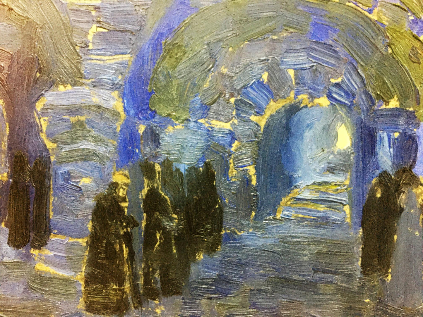 Oil painting Eros and Psyche by Volkov Nikolay, impressionistic figures in blues and yellows