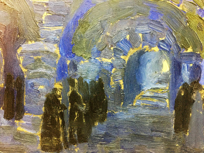 Oil painting Eros and Psyche by Volkov Nikolay, impressionistic figures in blues and yellows