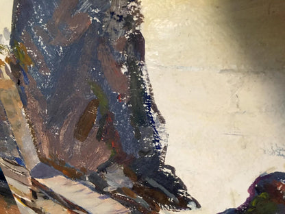 Abstract oil painting Its a nasty day with bold blue brown purple strokes
