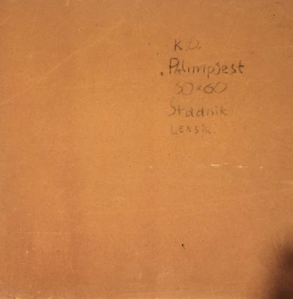 Back of brown cardboard panel for Abstract oil painting Palimpsest Stadnik Vladimir