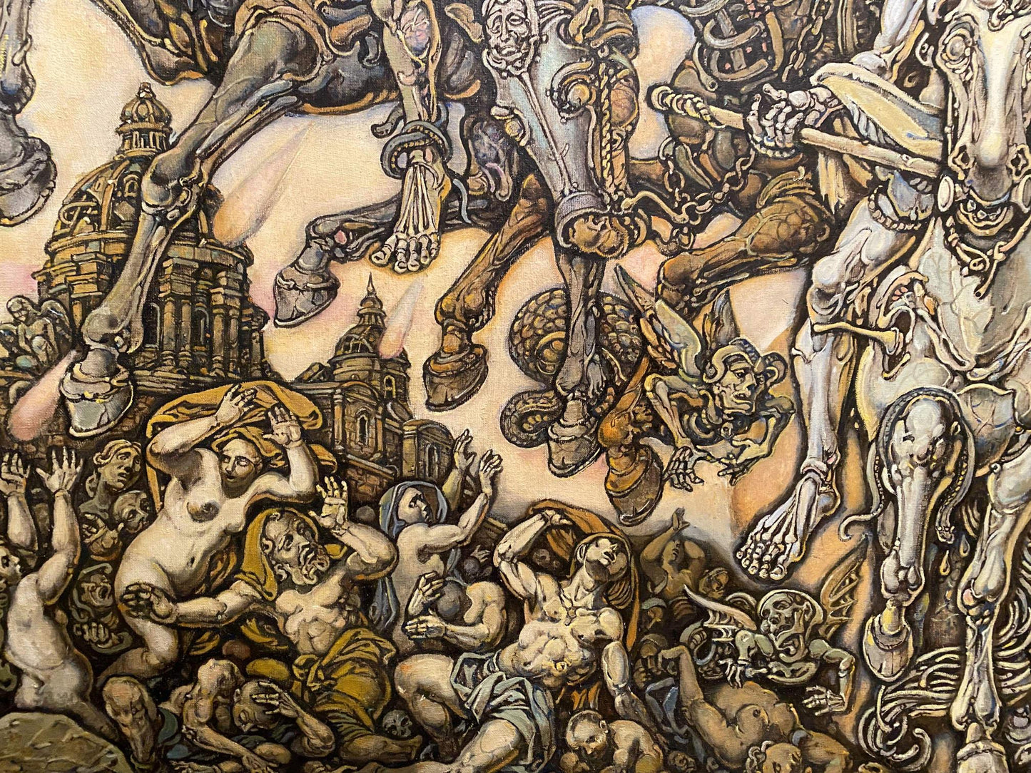 Surreal oil painting Johns vision by Oleg Litvinov with skeletal horses