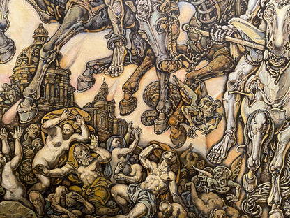 Surreal oil painting Johns vision by Oleg Litvinov with skeletal horses