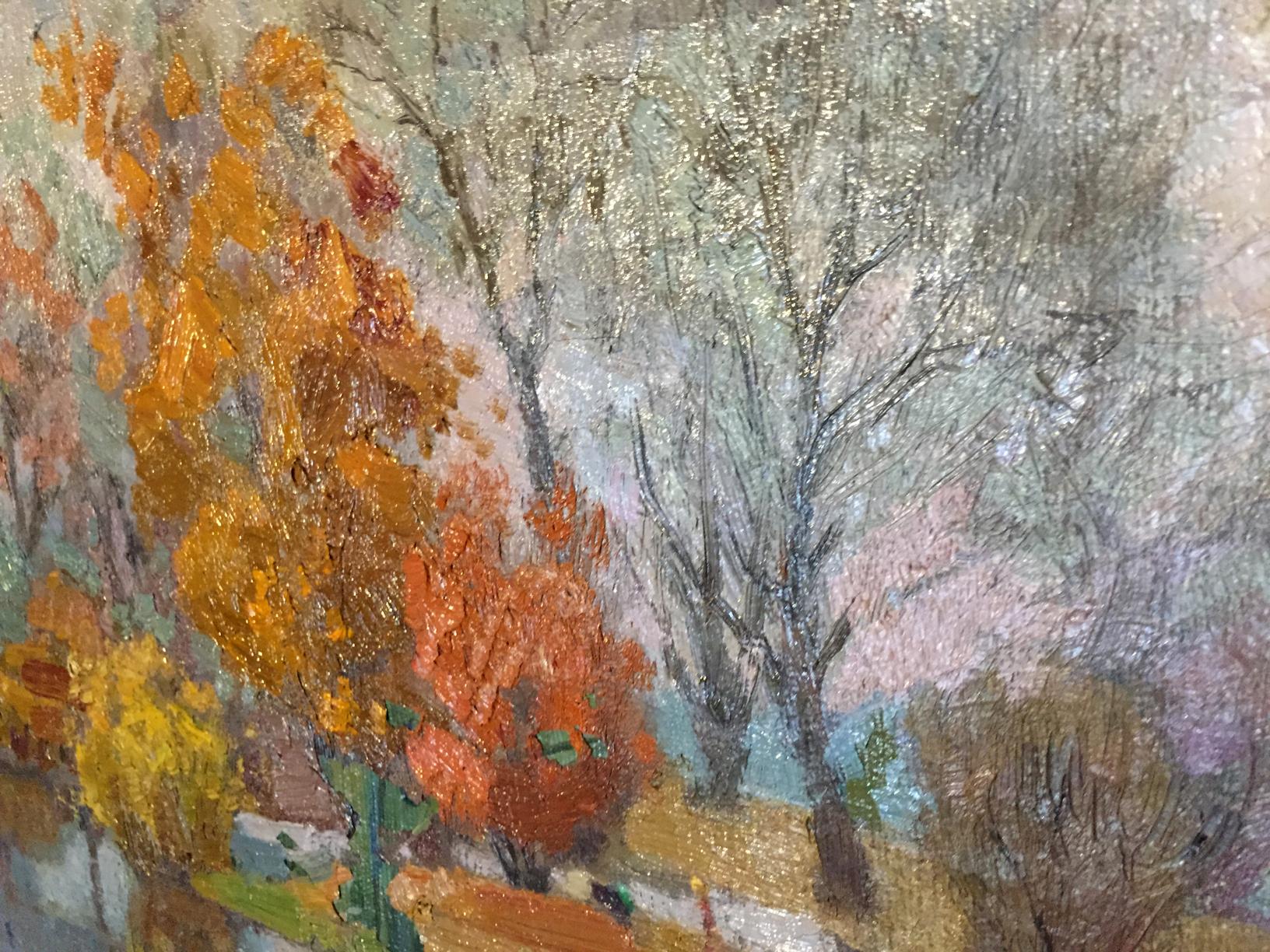 Oil painting March by Elena Genrikhovna Nechiporenko: vibrant autumn trees