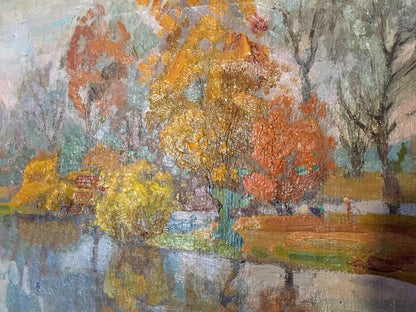 Oil painting by March Nechiporenko Elena Genrikhovna: autumn trees reflected in water