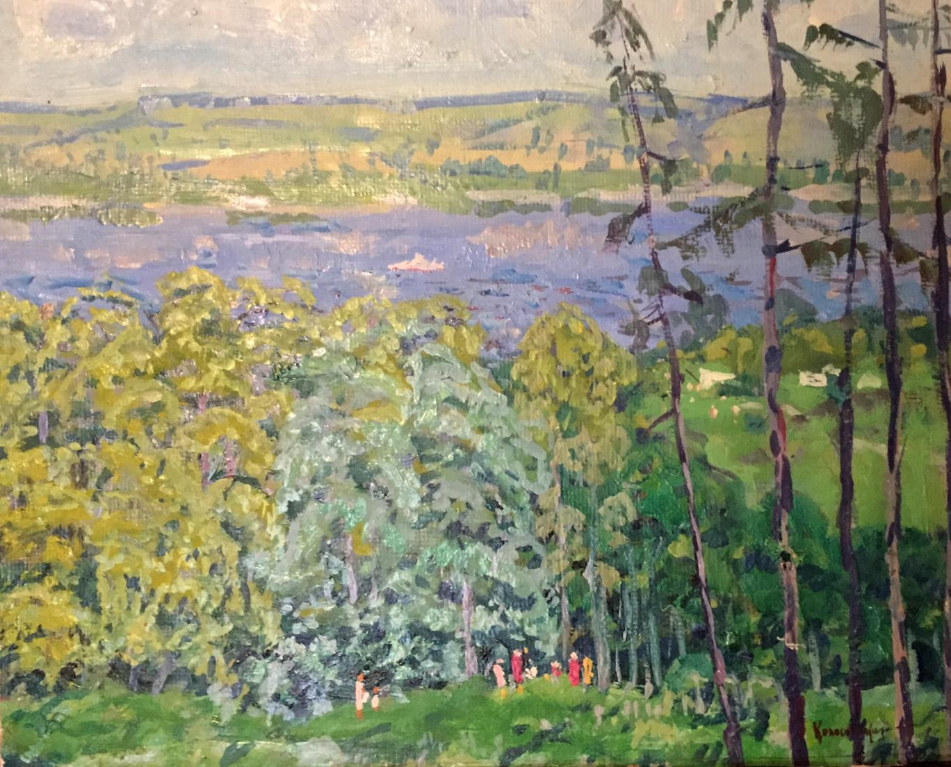 Vibrant impressionist oil painting by Kolosovsky Georgy Sergeevich: lush forest hills