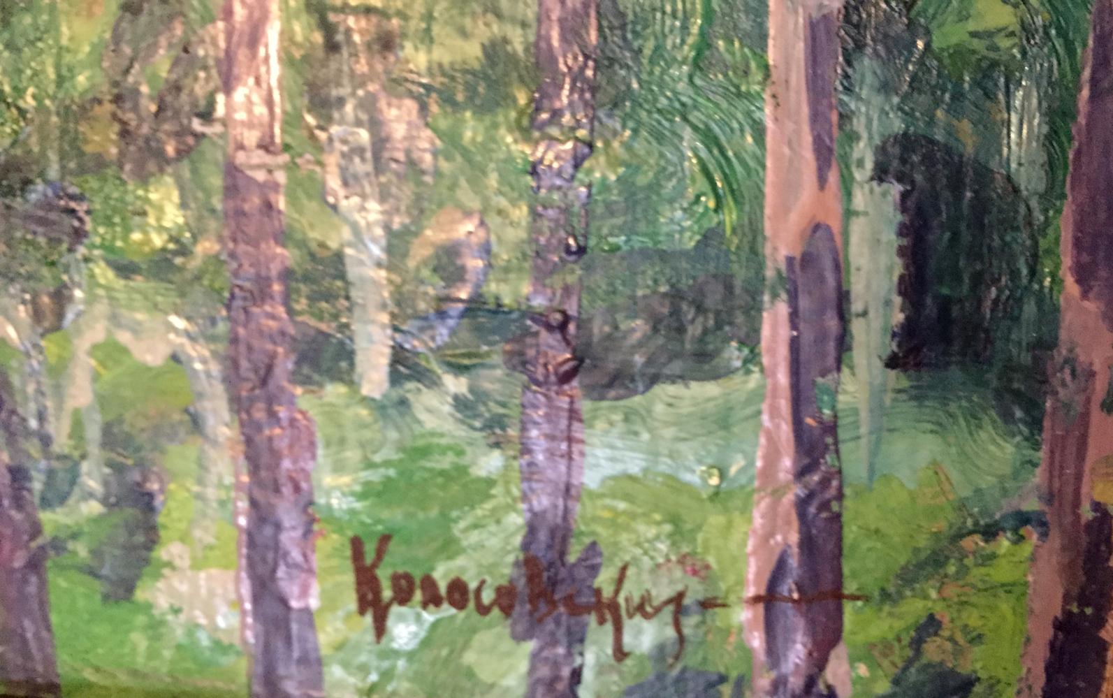 Vibrant impressionist oil painting of forest by Kolosovsky Georgy Sergeevich