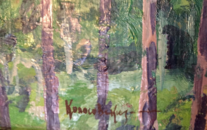Vibrant impressionist oil painting of forest by Kolosovsky Georgy Sergeevich