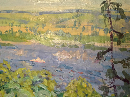Impressionistic oil painting by Kolosovsky Georgy Sergeevich: forest hills and lake