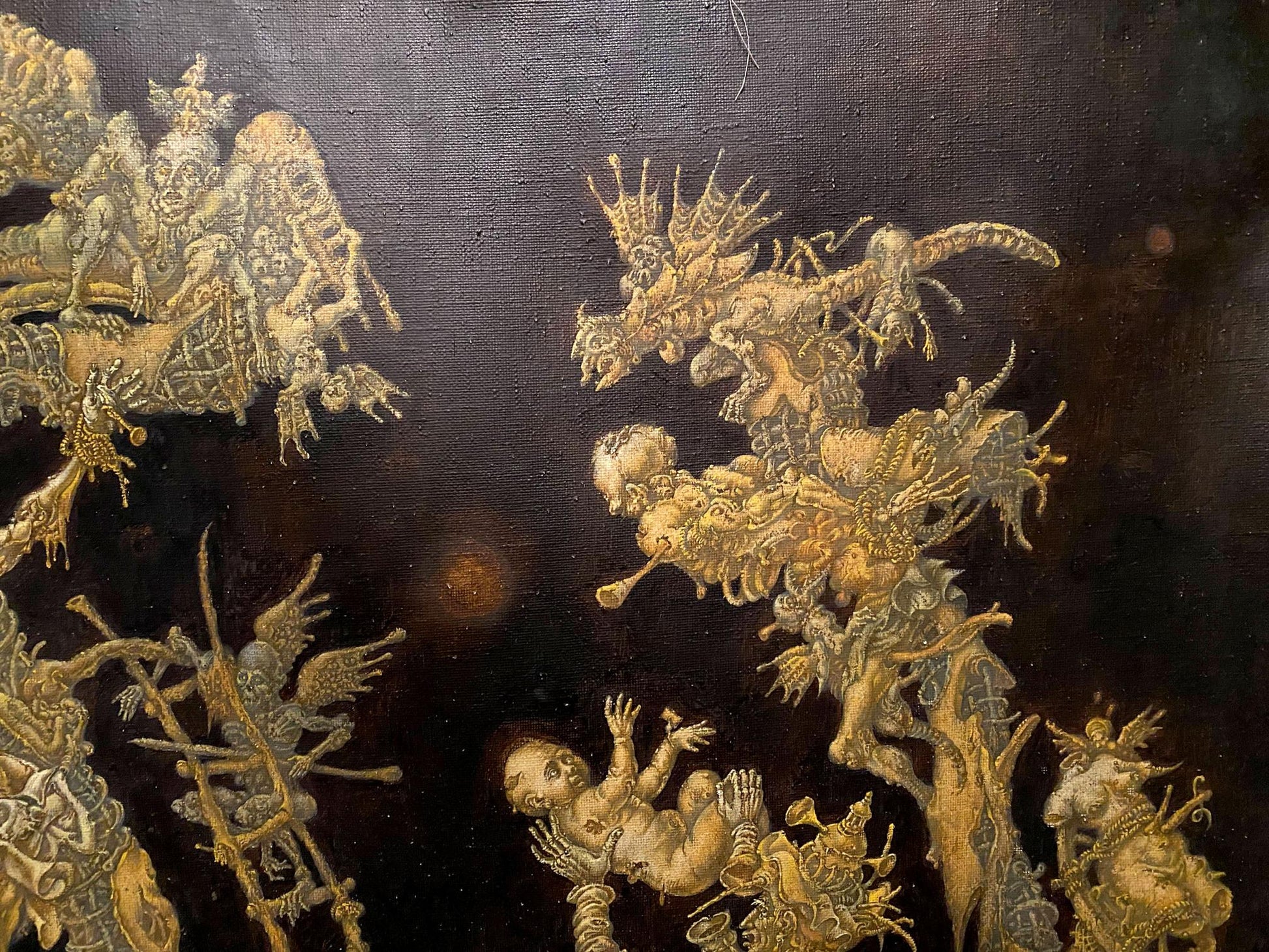 20th century oil painting by Litvinov Oleg Arkad’yevich: golden silver apocalyptic creatures