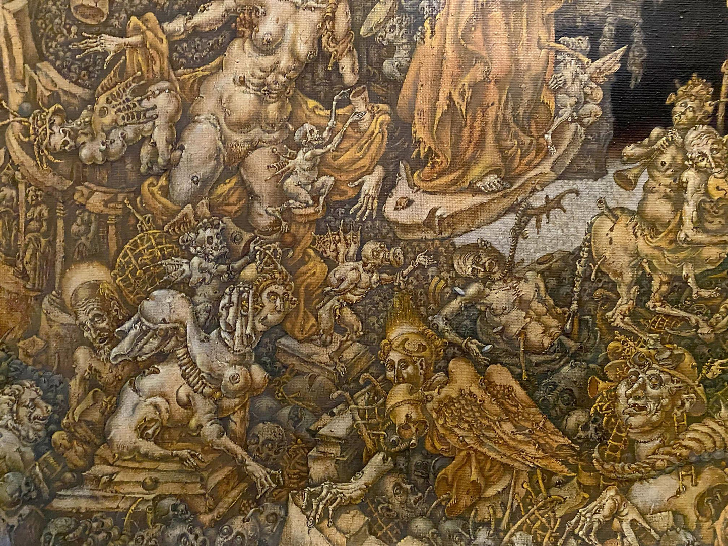 20th century oil painting by Litvinov Oleg Arkad’yevich: gold-toned apocalyptic chaos