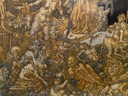 20th century oil painting by Litvinov Oleg Arkad’yevich: gold-toned apocalyptic chaos