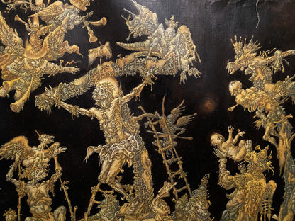 20th century oil painting by Litvinov Oleg Arkad’yevich: golden fantastical creatures on black background