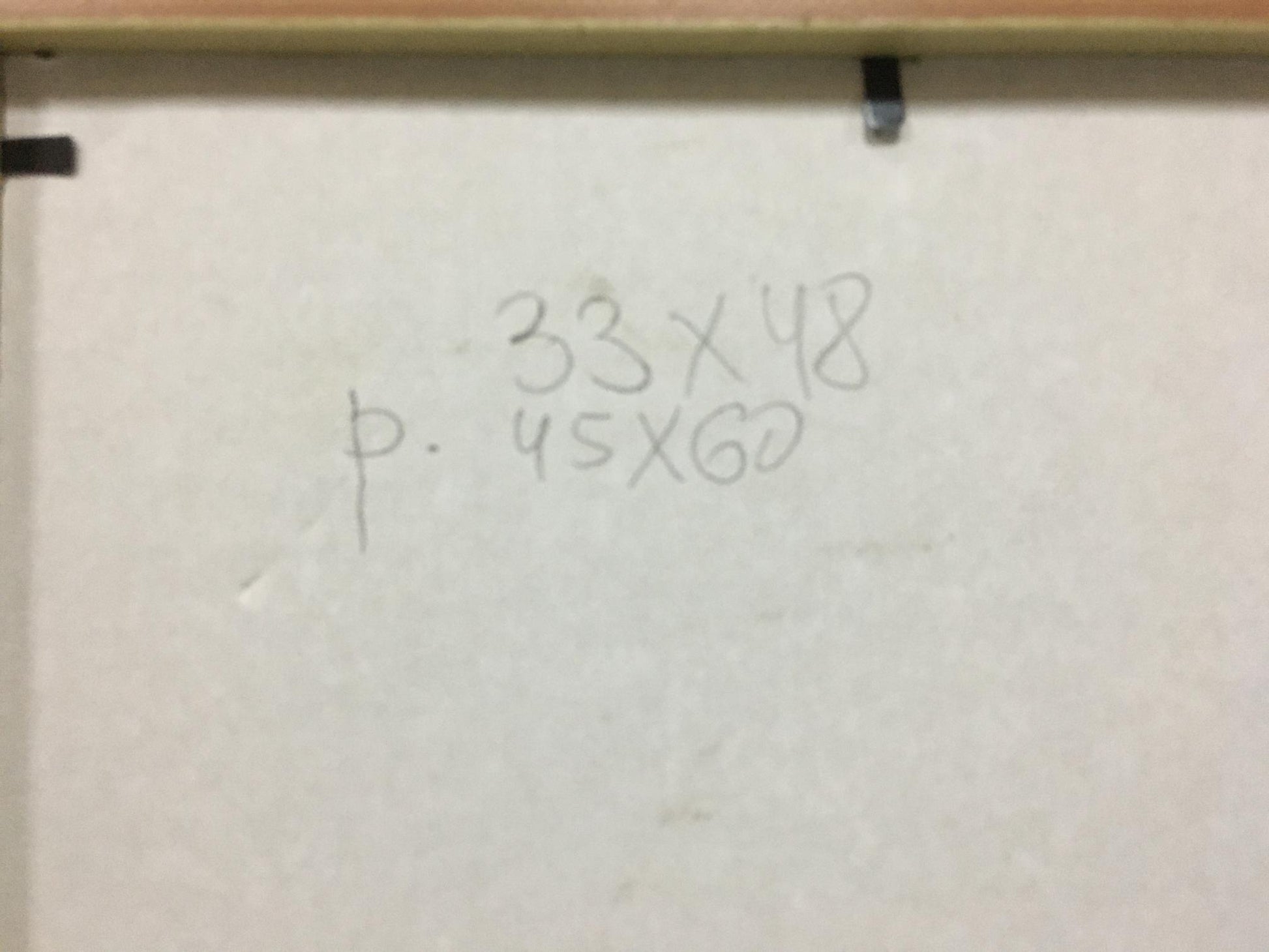 Back of Trokhimenko Karp Demyanovych oil painting with handwritten measurements