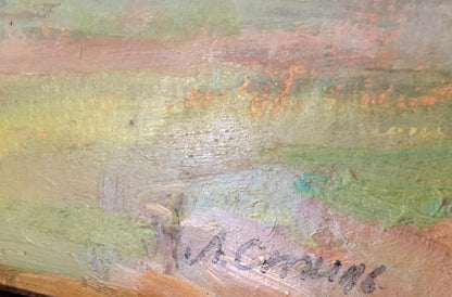 Oil painting of house in forest by Leonid Mikhailovich Stil