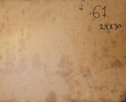 Back of oil painting House in the forest by Leonid Mikhailovich Stil on weathered beige paper