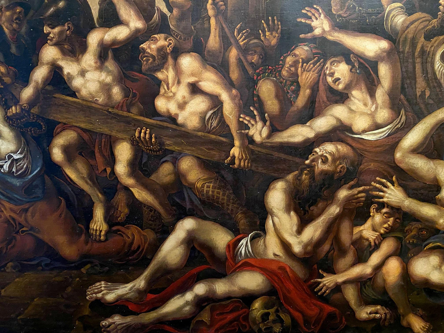Classical oil painting of carrying a cross in crowd by Oleg Litvinov