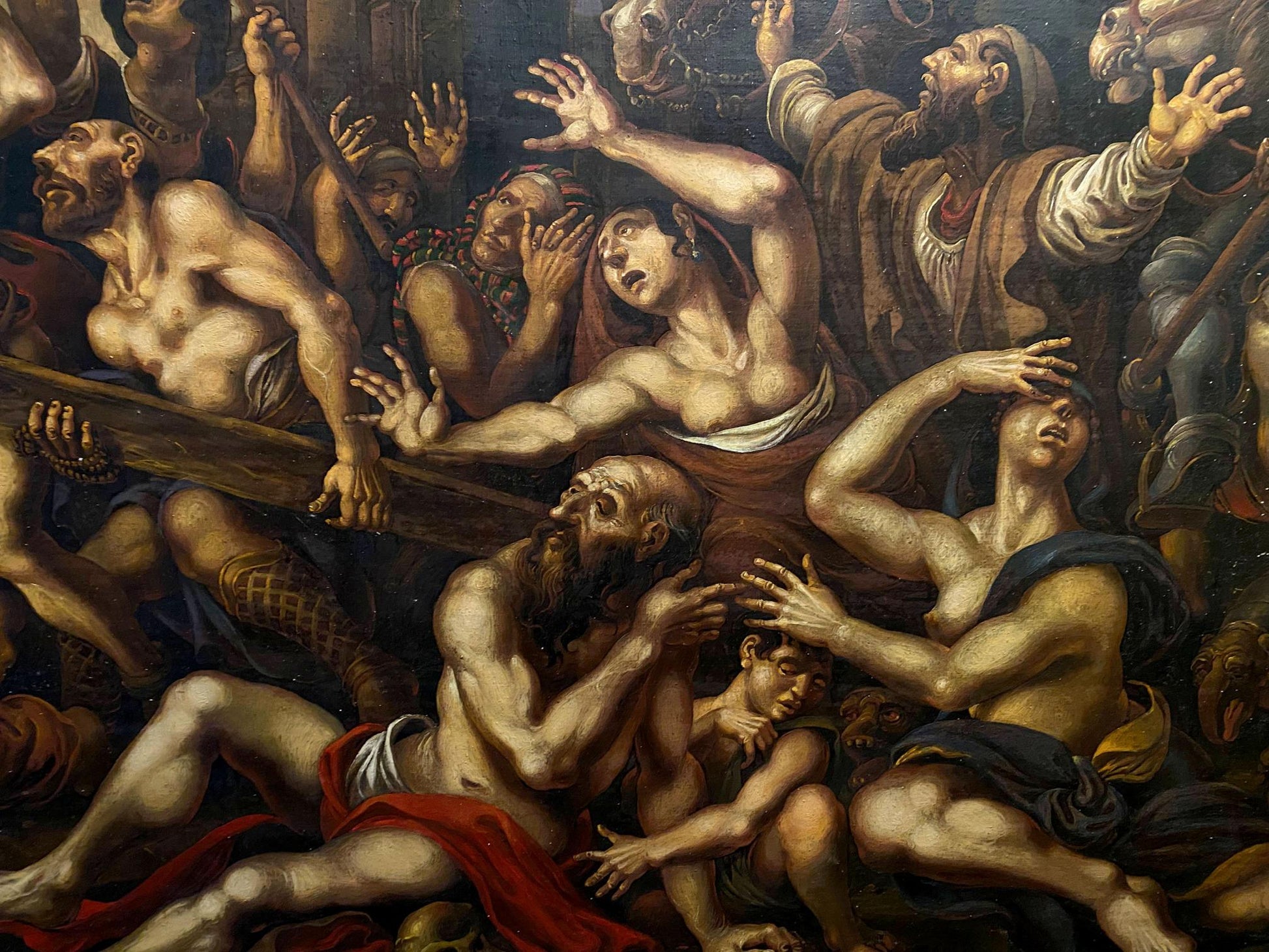 Dramatic oil painting of Carrying a Cross in a Crowd by Oleg Litvinov