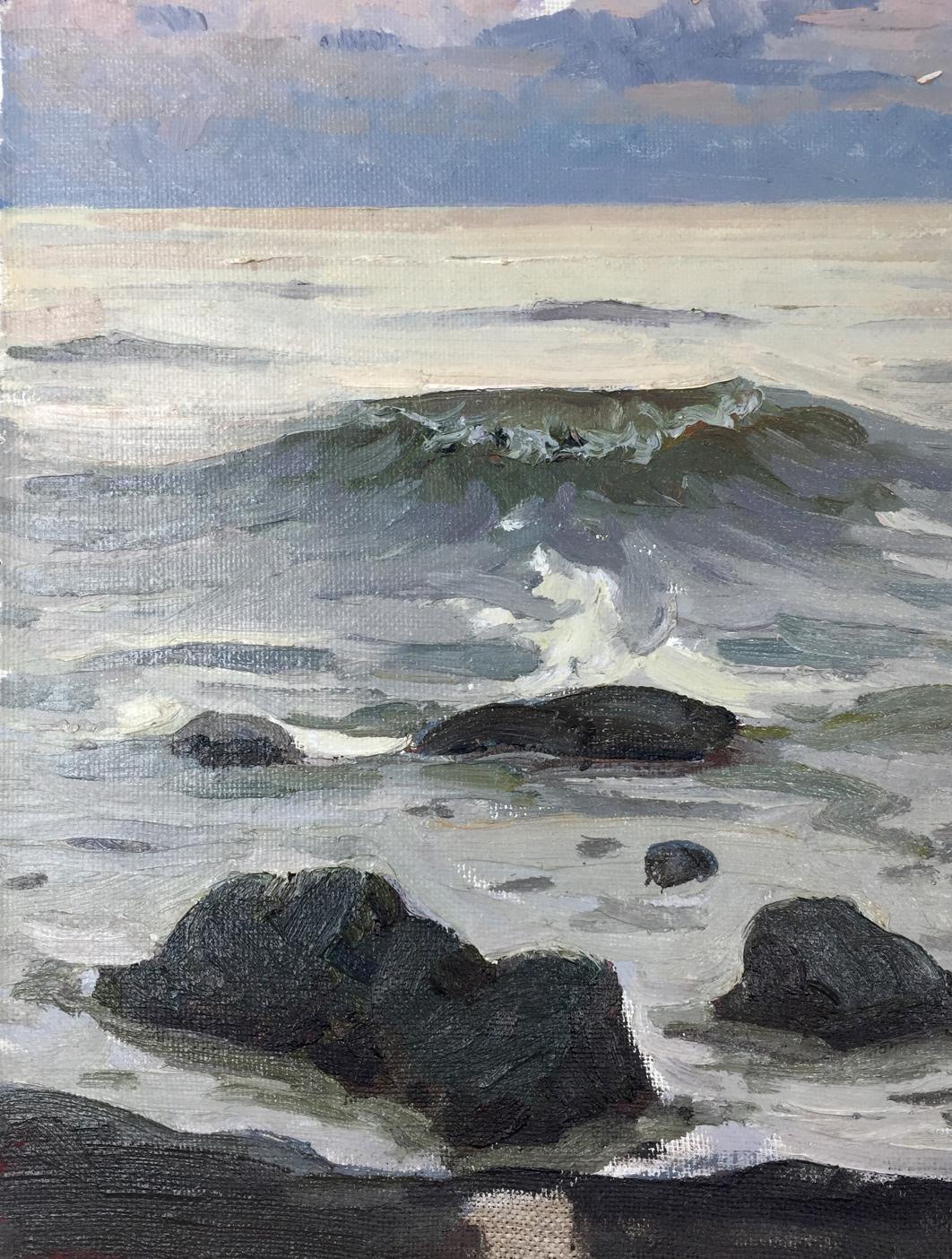 Oil painting Wave Balakai by Vladimir Leonidovich turbulent sea rocks