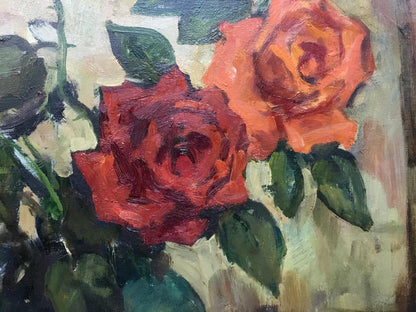 Oil painting of red and orange roses by Bronstein Mark Emmanuilovich