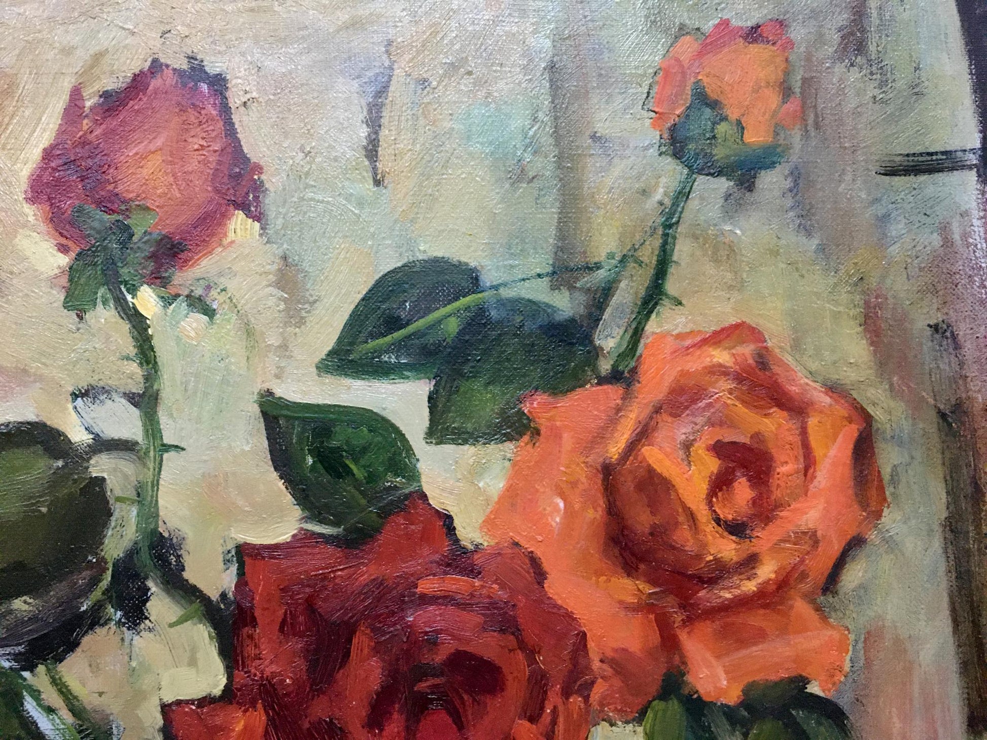 Vibrant oil painting of red roses by Bronstein Mark Emmanuilovich
