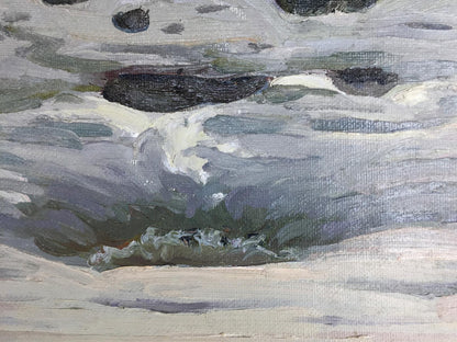 Oil painting Wave Balakai by Vladimir Leonidovich, snowy textured landscape