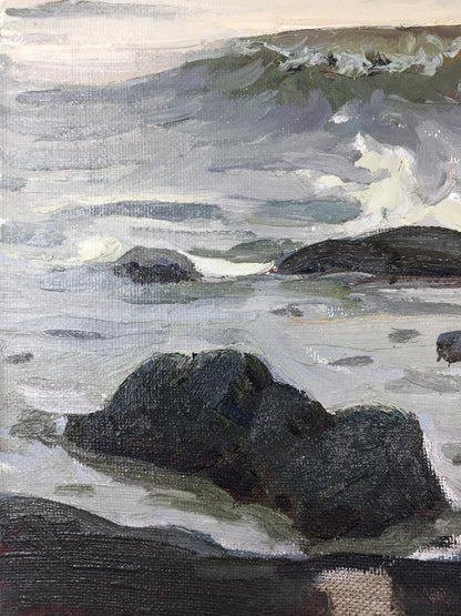 Oil painting Wave Balakai by Vladimir Leonidovich: rugged rocks and crashing waves