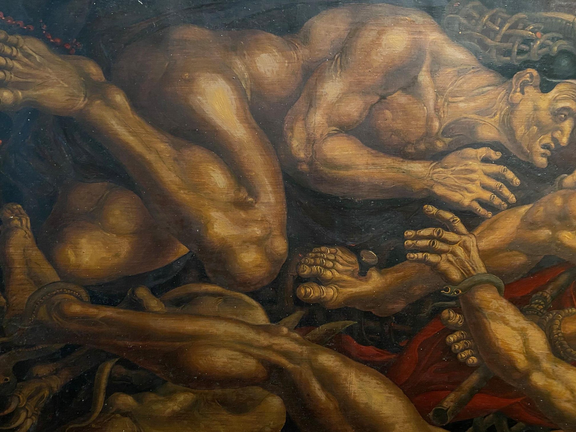 Dramatic oil painting of nude muscular Apostle Andrew crucifixion by Litvinov