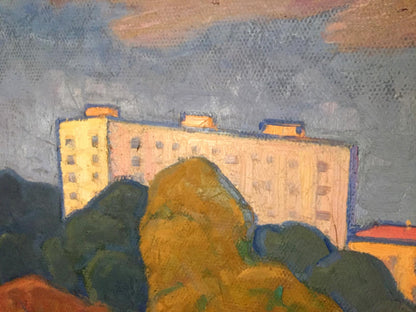 Stylized oil painting of countryside building by Khrustalenko Nikolay Aleksandrovich