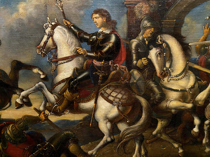 Knight in dark armor on white horse with staff, Siege of Breda oil painting by Oleg Litvinov