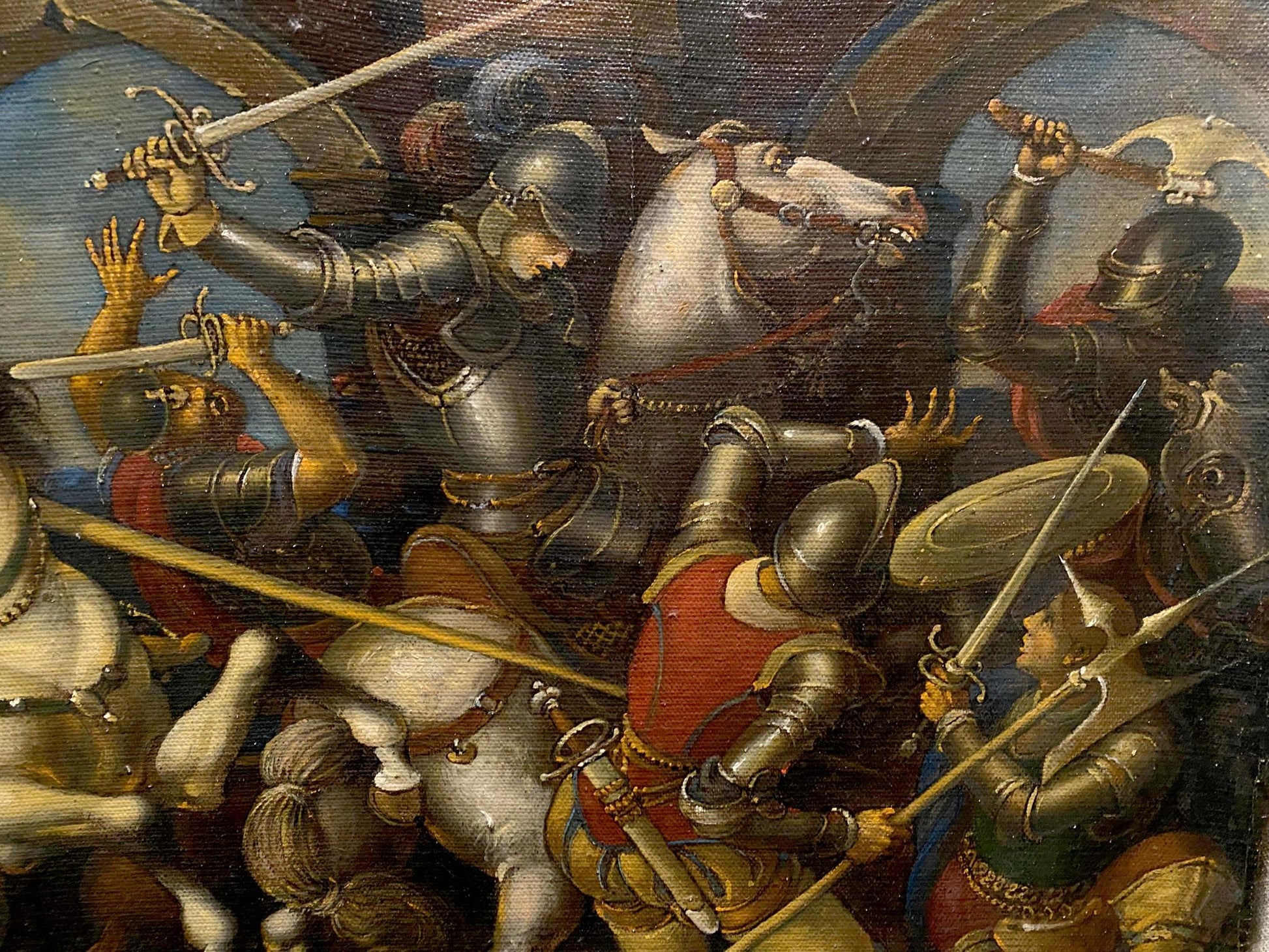 Oil painting Siege of Breda by Oleg Litvinov: knights battling on horses